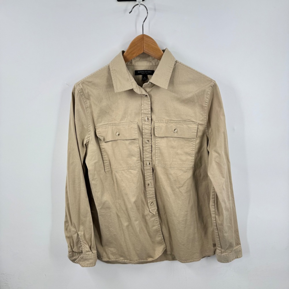 Banana Republic Utility Shirt Tan Khaki M Dillon Button Down Safari Long Sleeve - Picture 8 of 8